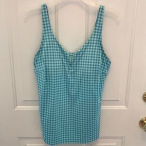 Lands End swimsuit tankini, size 14, aqua gingham pattern